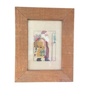 Vintage Christmas Santa Claus Counted Cross stitch needlepoint framed wall art
